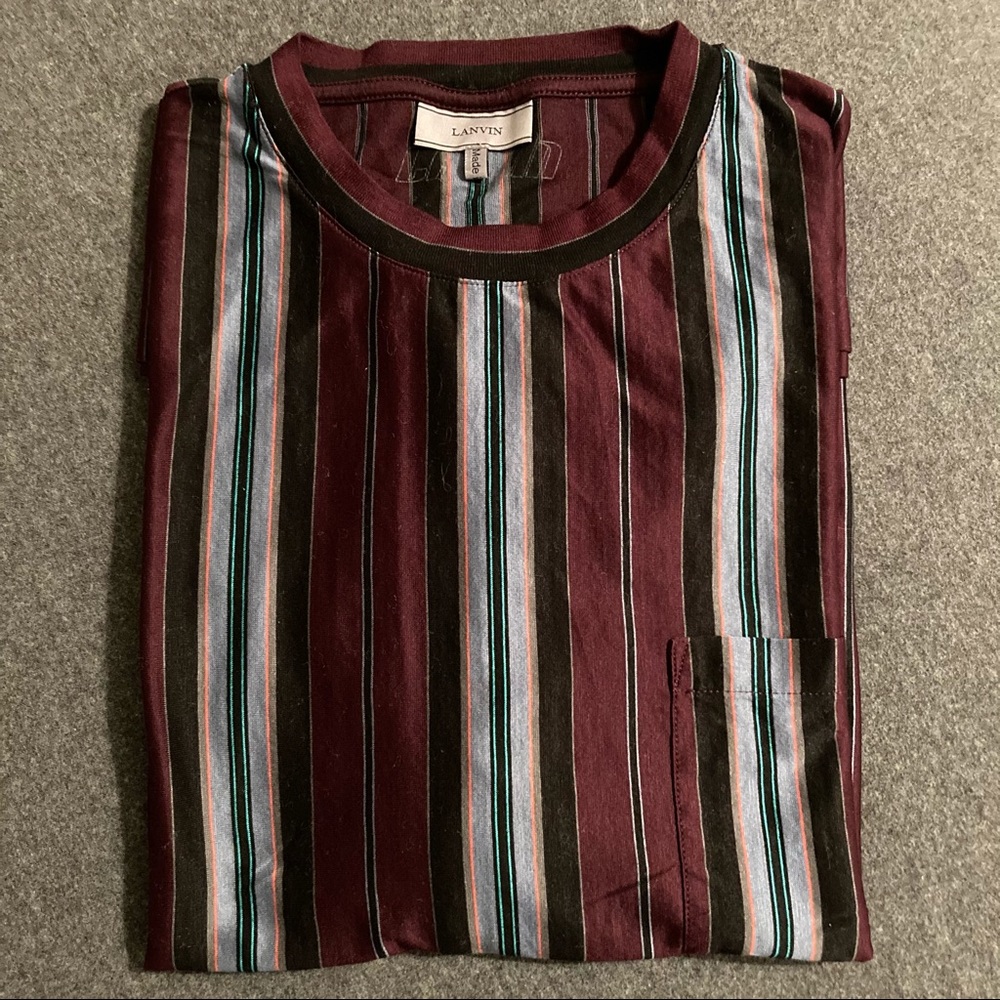 Lanvin Striped Short Sleeve Tee in Burgundy, Black, Teal, White